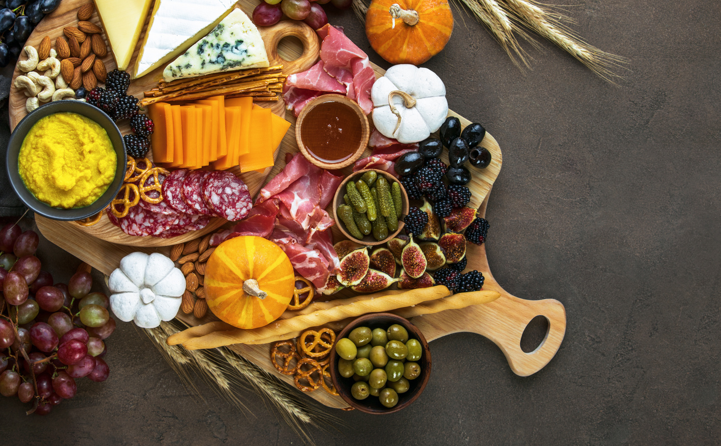 Fall party charcuterie board, view from above